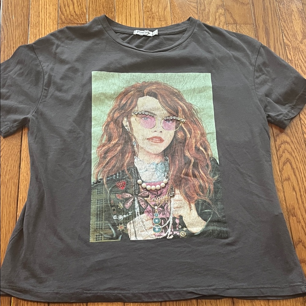 Stradivarius Graphic Tee Embellished Rhinestone Woman Hipster Chic‎ 2010s Cotton